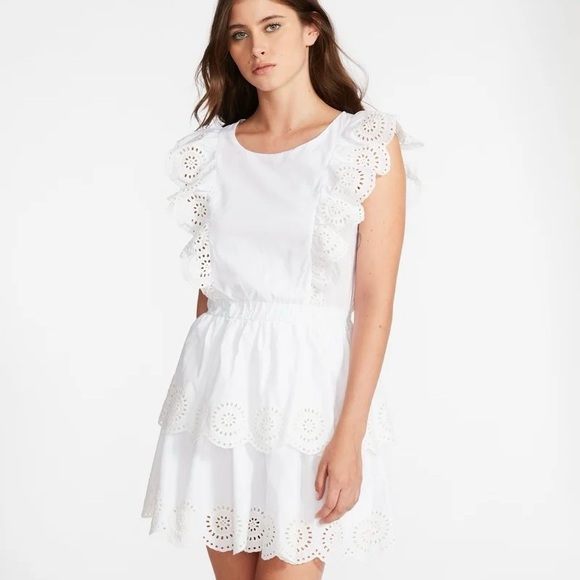 Steve Madden Jayda White Poplin Ruffle Eyelet Tiered Sleeveless Mini Dress Large - Picture 2 of 7